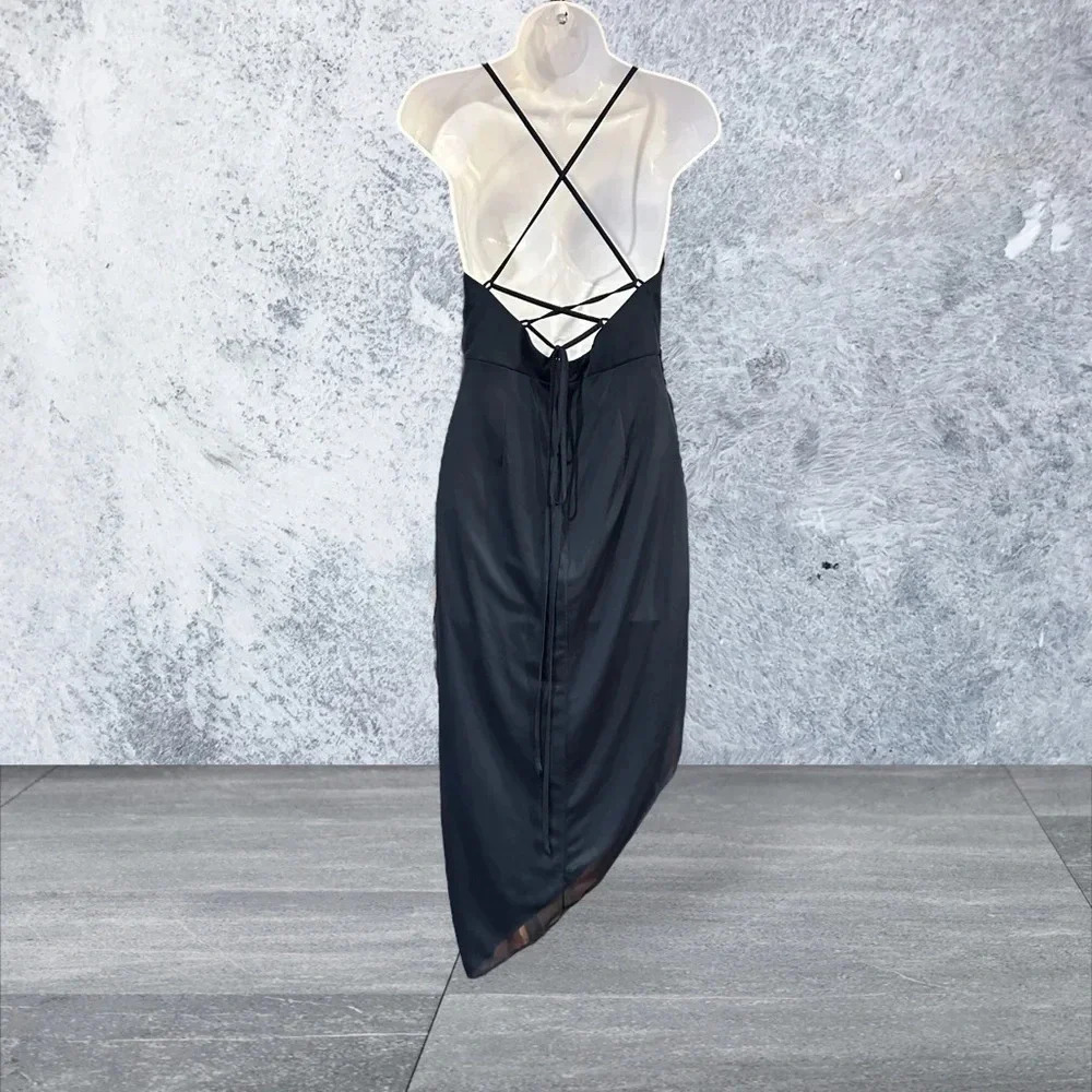AZAZIE Kendall & Kylie Style: Lace-Up Back Mesh Midi Dress - NWT - Navy - Picture 2 of 5